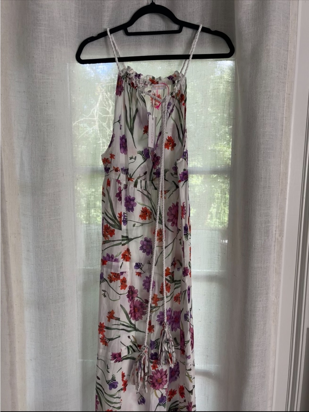 Floral Print White Maxi Dress with Purple & Orange Flowers